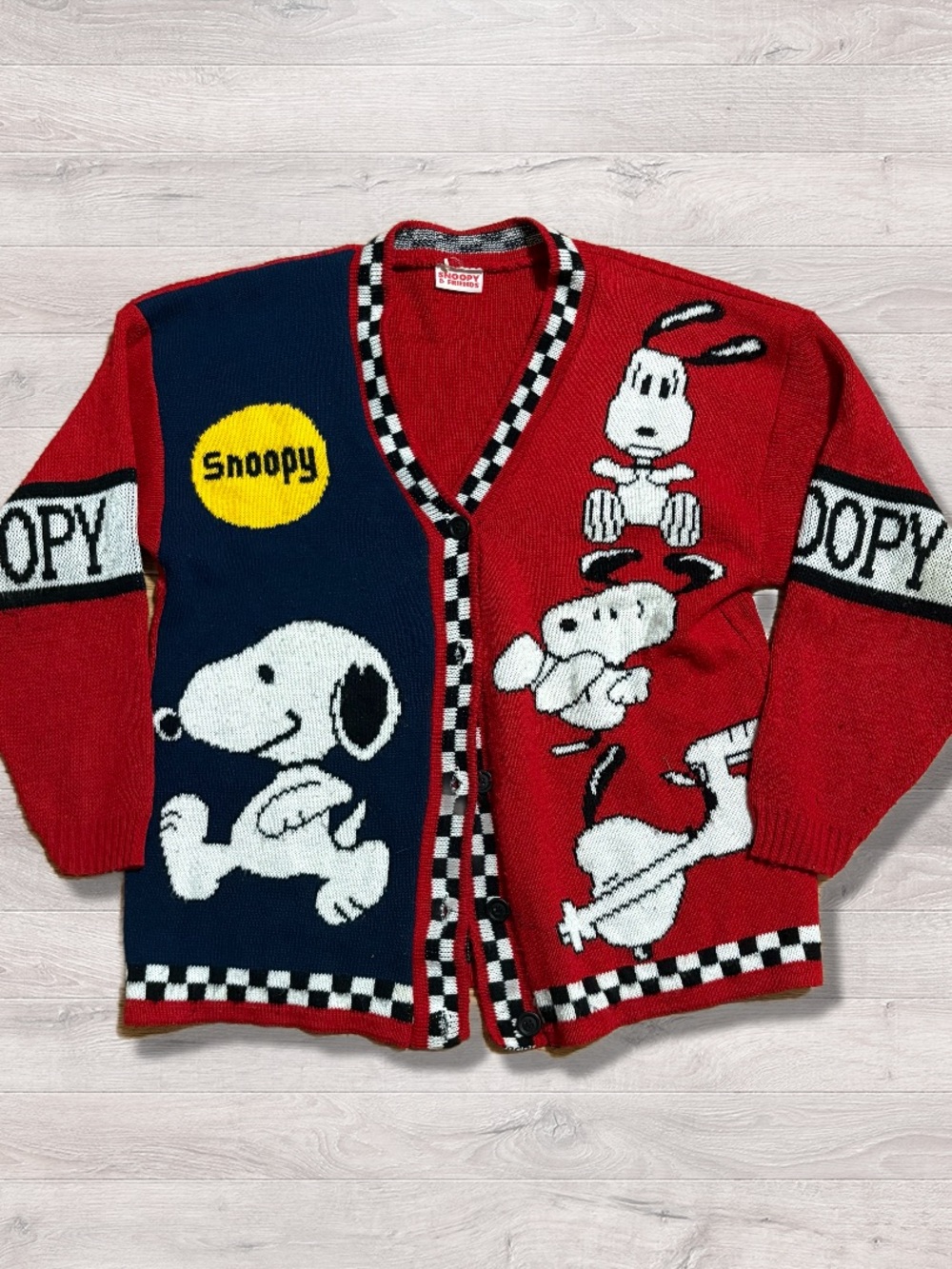 RARE Vintage Peanuts Snoopy & Friends Knit Cardigan Sweater XL HTF